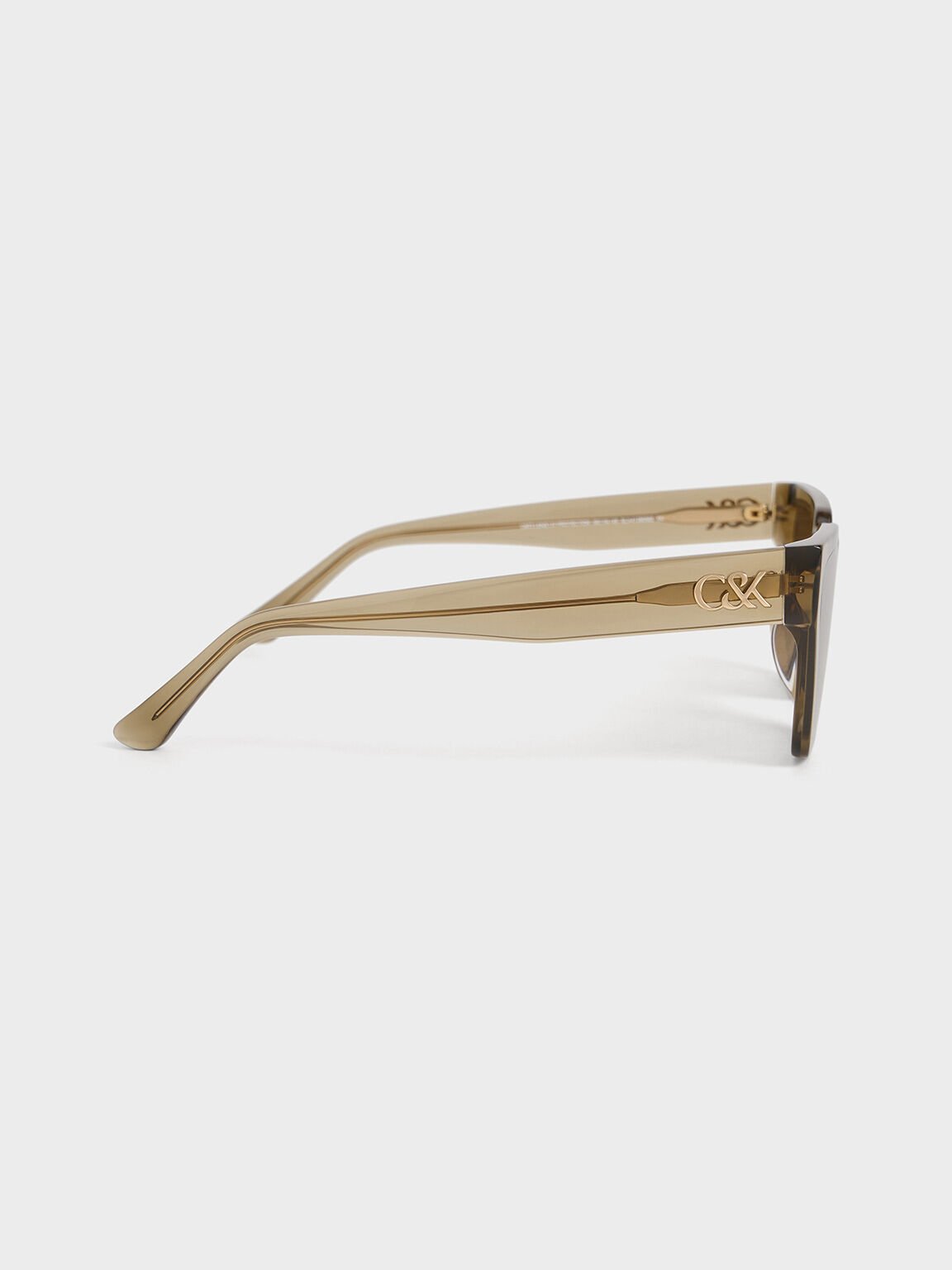 Recycled Acetate Angular Sunglasses, Khaki, hi-res