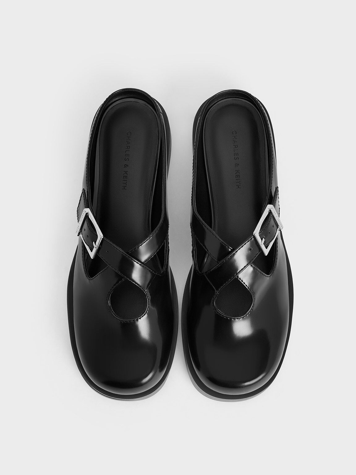 Buckled Crossover-Strap Slip-On Flats, Black Box, hi-res