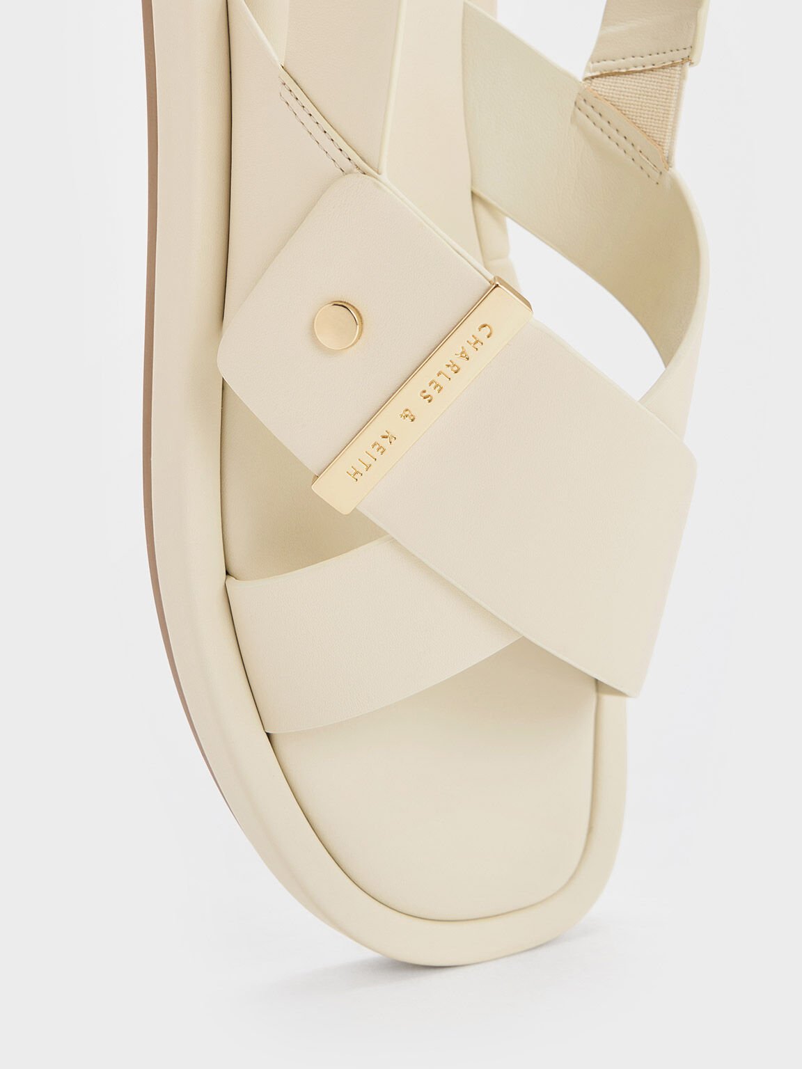 Crossover-Strap Slingback Sandals, Chalk, hi-res