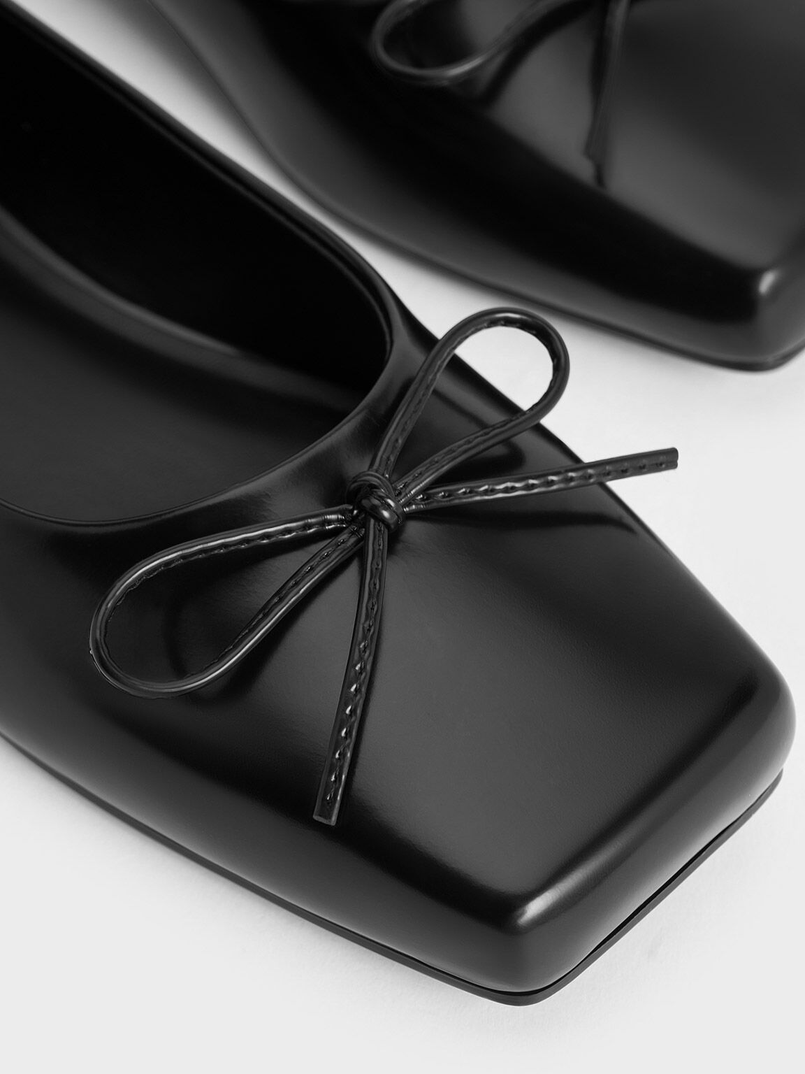 Square-Toe Bow Ballet Flats, Black Box, hi-res