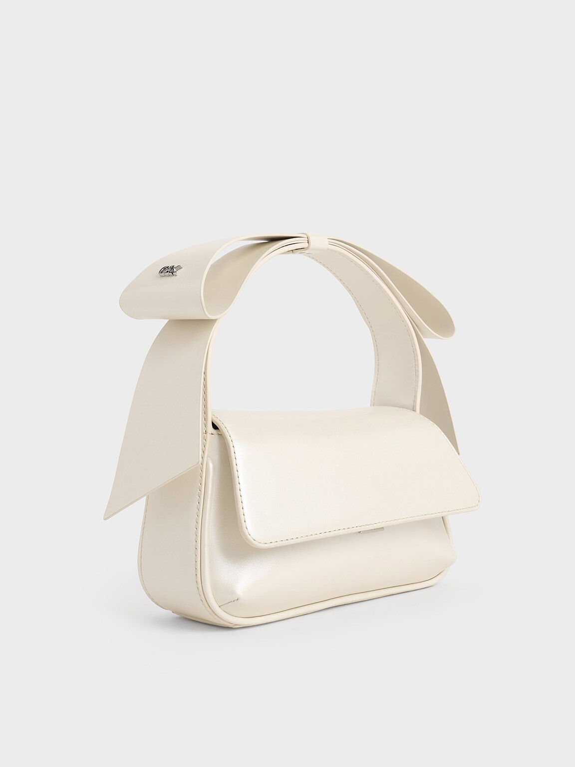 Tas Top-Handle Leather Bow, White, hi-res