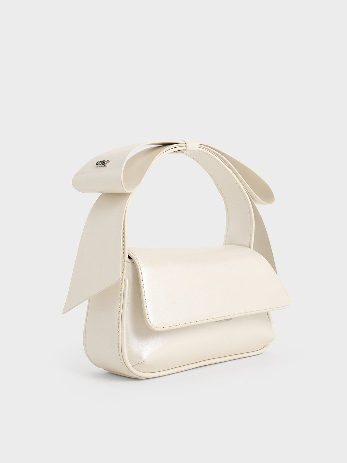 Tas Top-Handle Leather Bow, White, hi-res