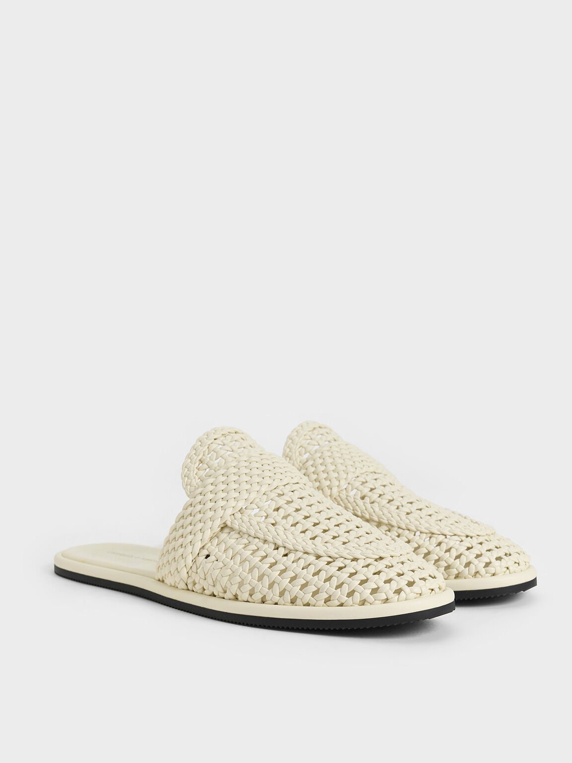 Sandal Flats Slip-On Woven, Chalk, hi-res