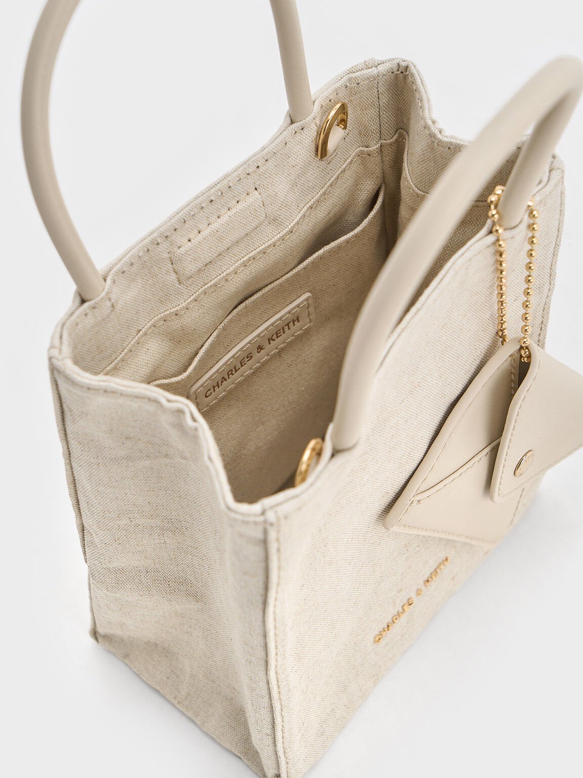 Matina Linen Elongated Tote Bag, Beige, hi-res