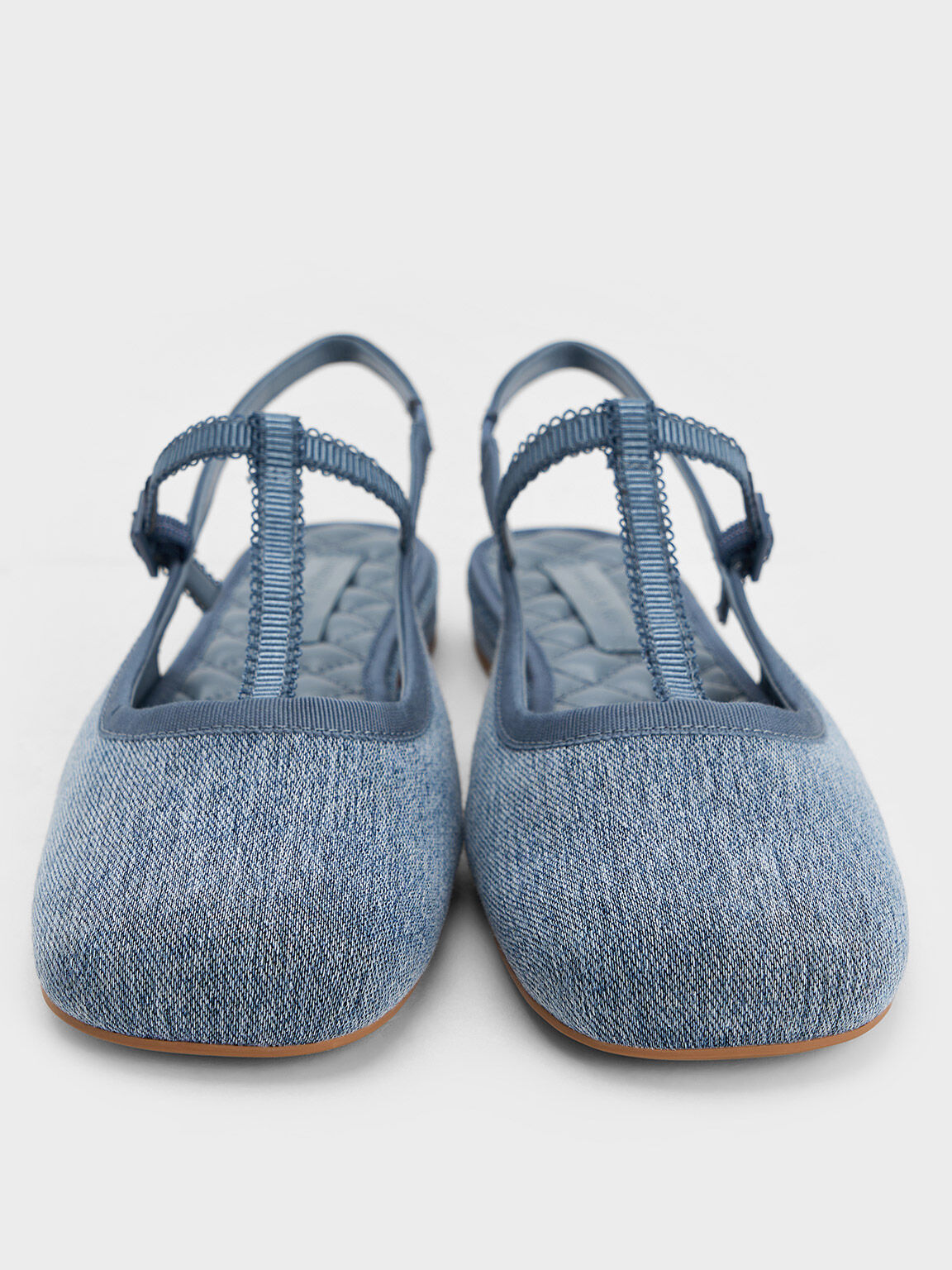Sepatu Slingback Flats T-Bar Mary Jane Denim, Denim Blue, hi-res