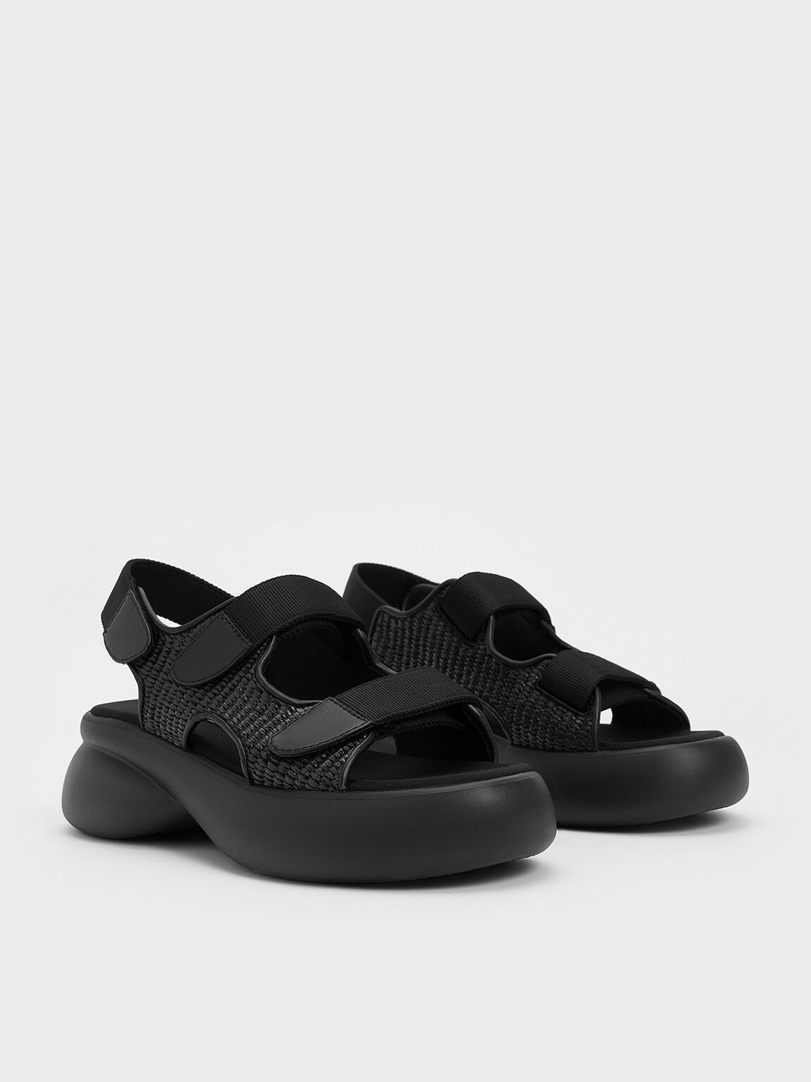 Sandal Sports Double-Strap Woven, Black Textured, hi-res