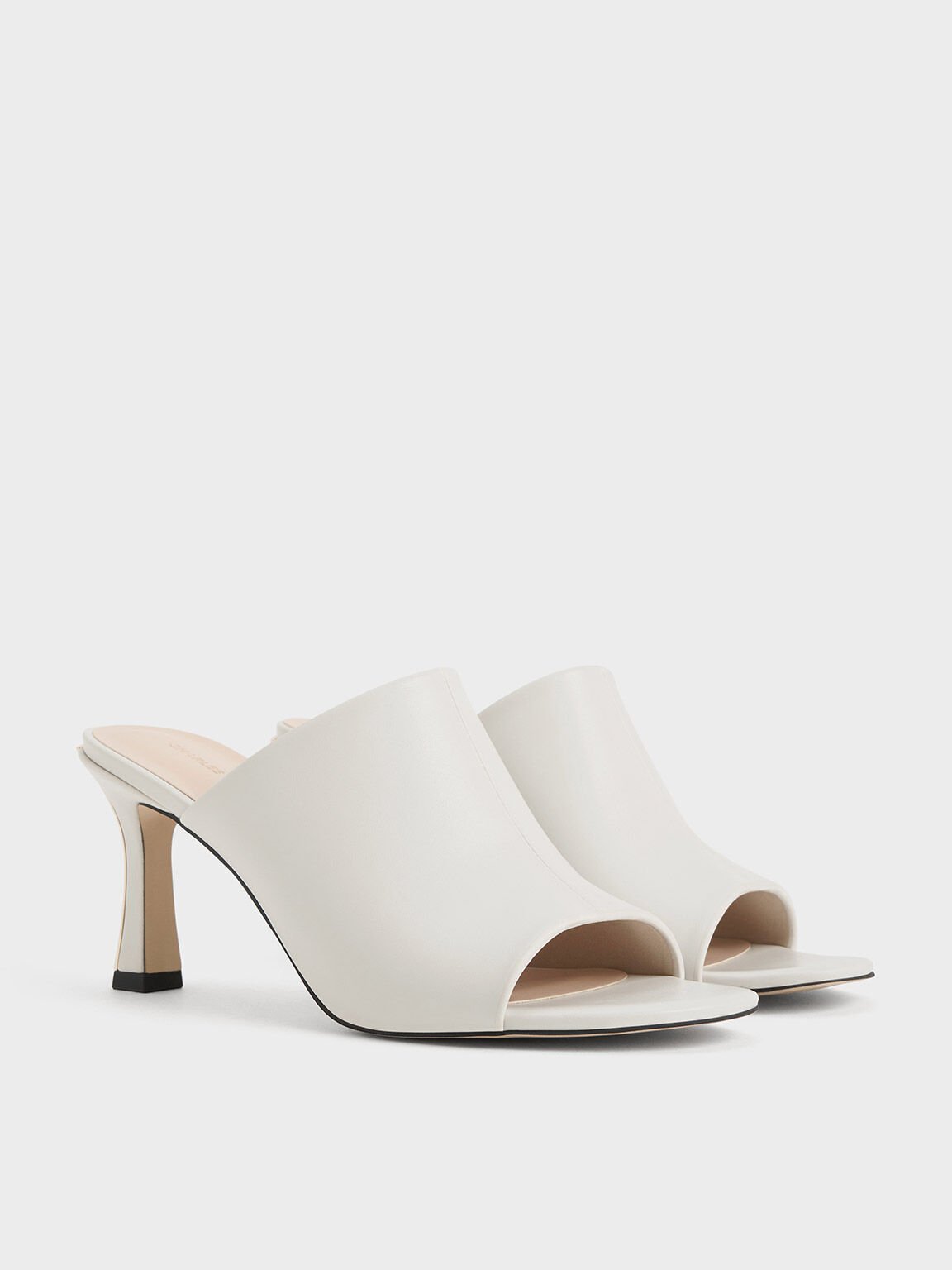 Sepatu Heeled Mules Round-Toe, Chalk, hi-res