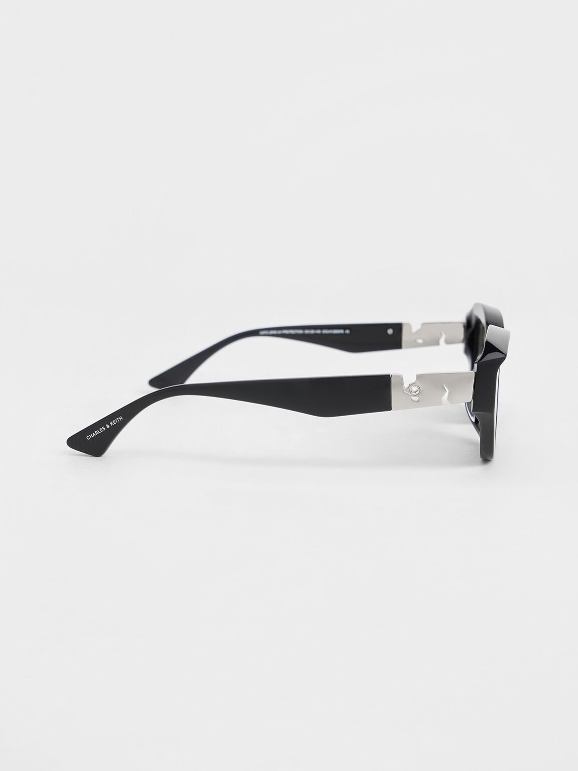 Kacamata Cat-Eye Sculptural Recycled-Acetate, Noir, hi-res