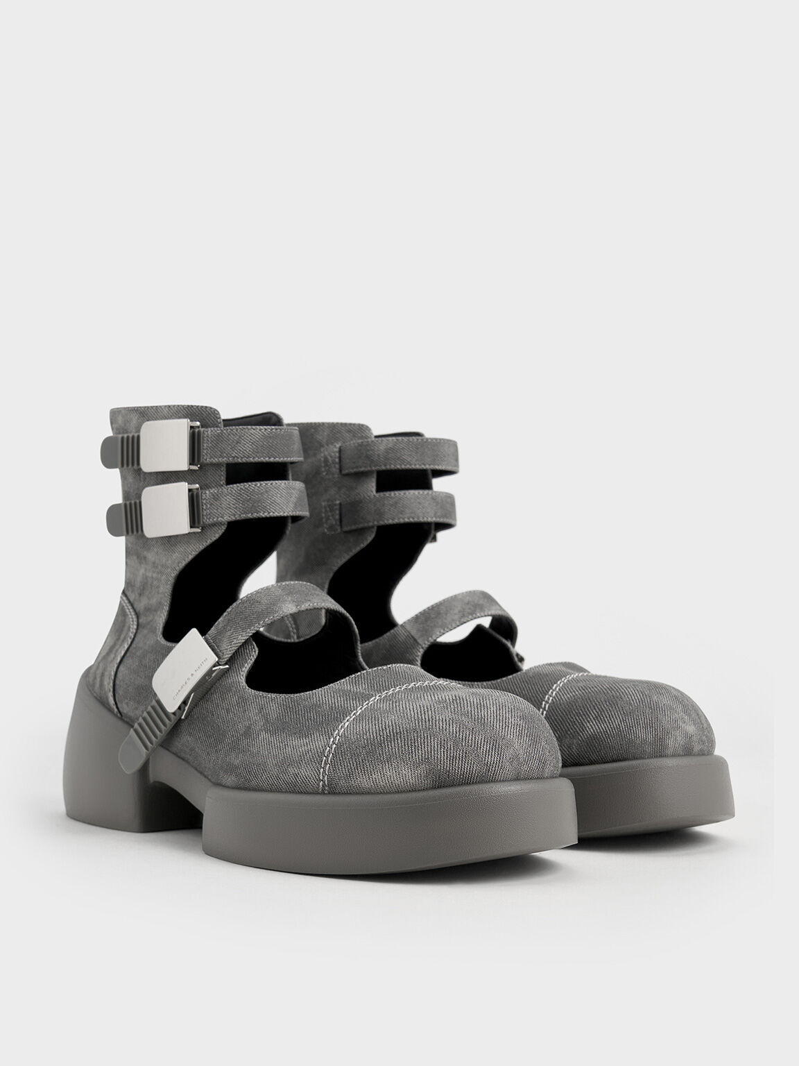 Sepatu Boots Mary Jane Ankle-Strap Robbie Denim, Dark Grey, hi-res