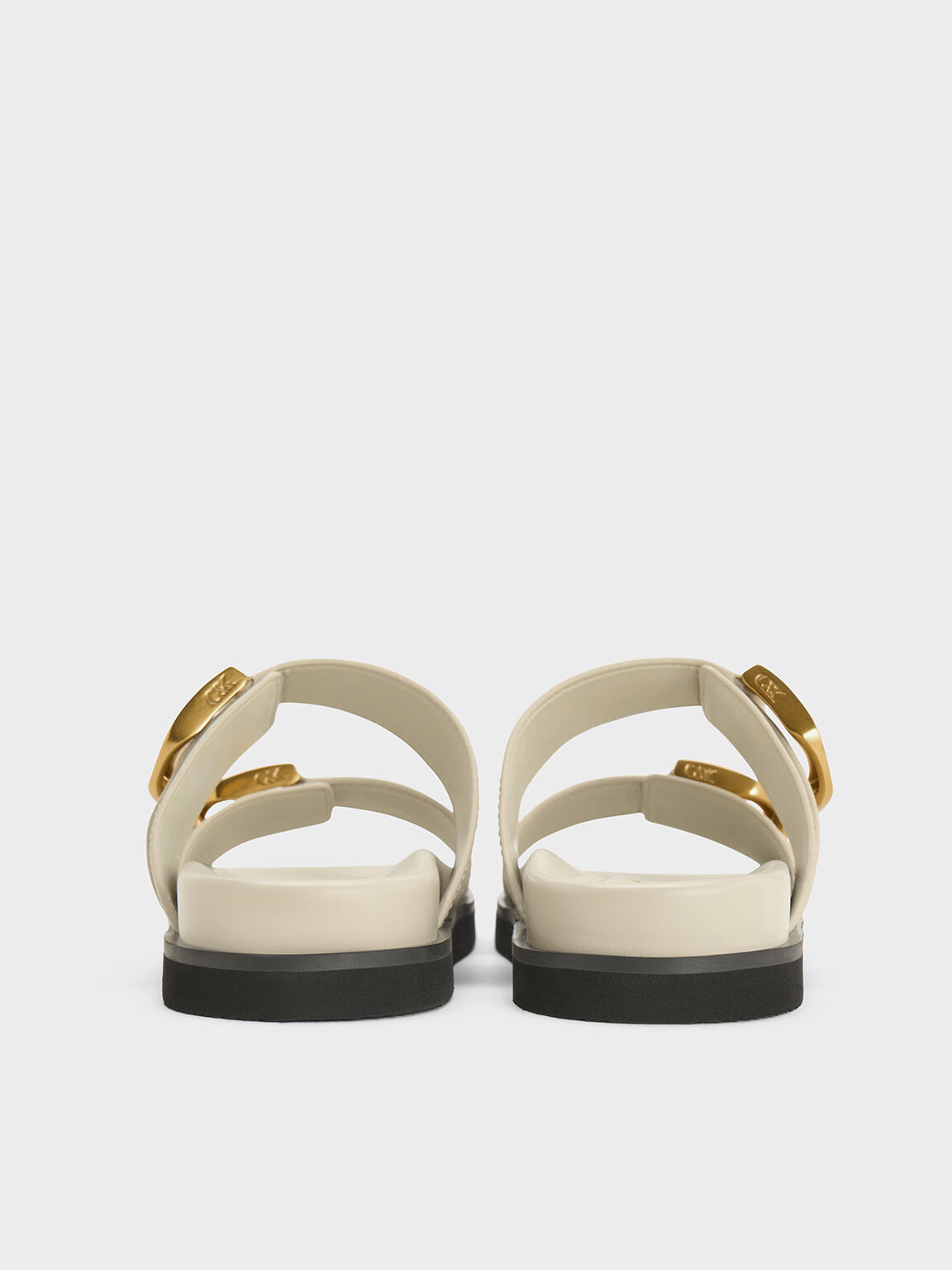 Sandal Slides Buckled Leather Gabine, Chalk, hi-res