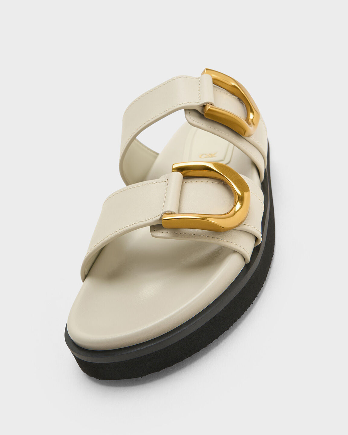 Sandal Slides Buckled Leather Gabine, Chalk, hi-res