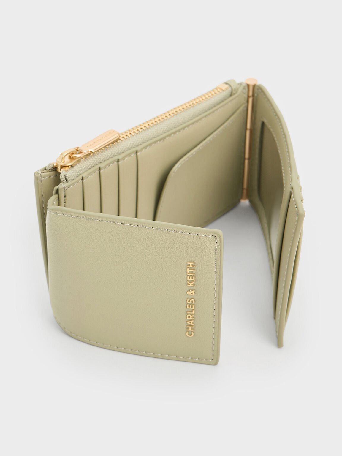 Card Holder Bi-Fold Side-Zip Calla, Sage Green, hi-res