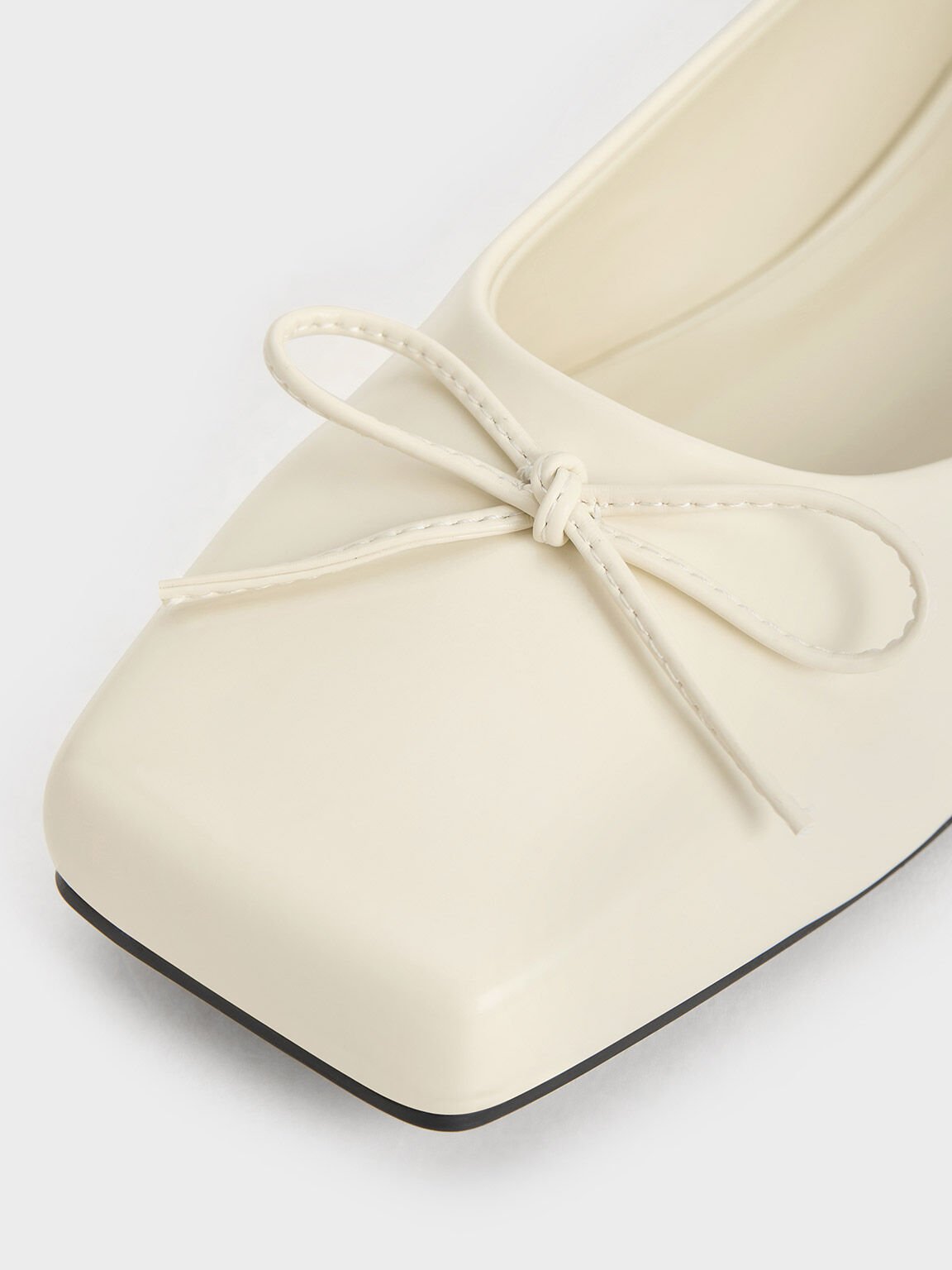 Sandal Ballet Flats Square-Toe Bow, Chalk, hi-res