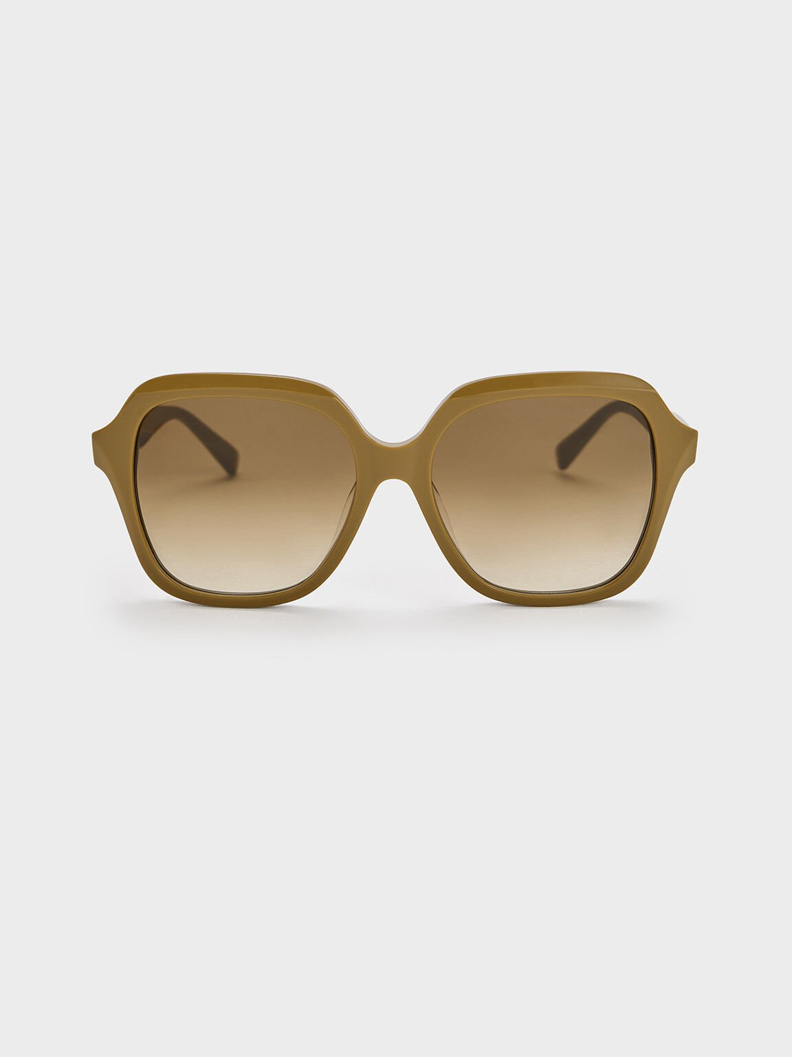 Recycled Acetate Wide-Square Sunglasses, Khaki, hi-res