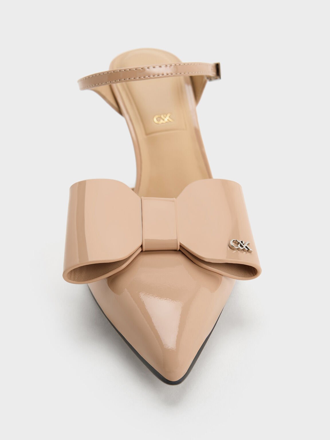 Lu Patent Leather Bow Blade-Heel Mules, Nude, hi-res