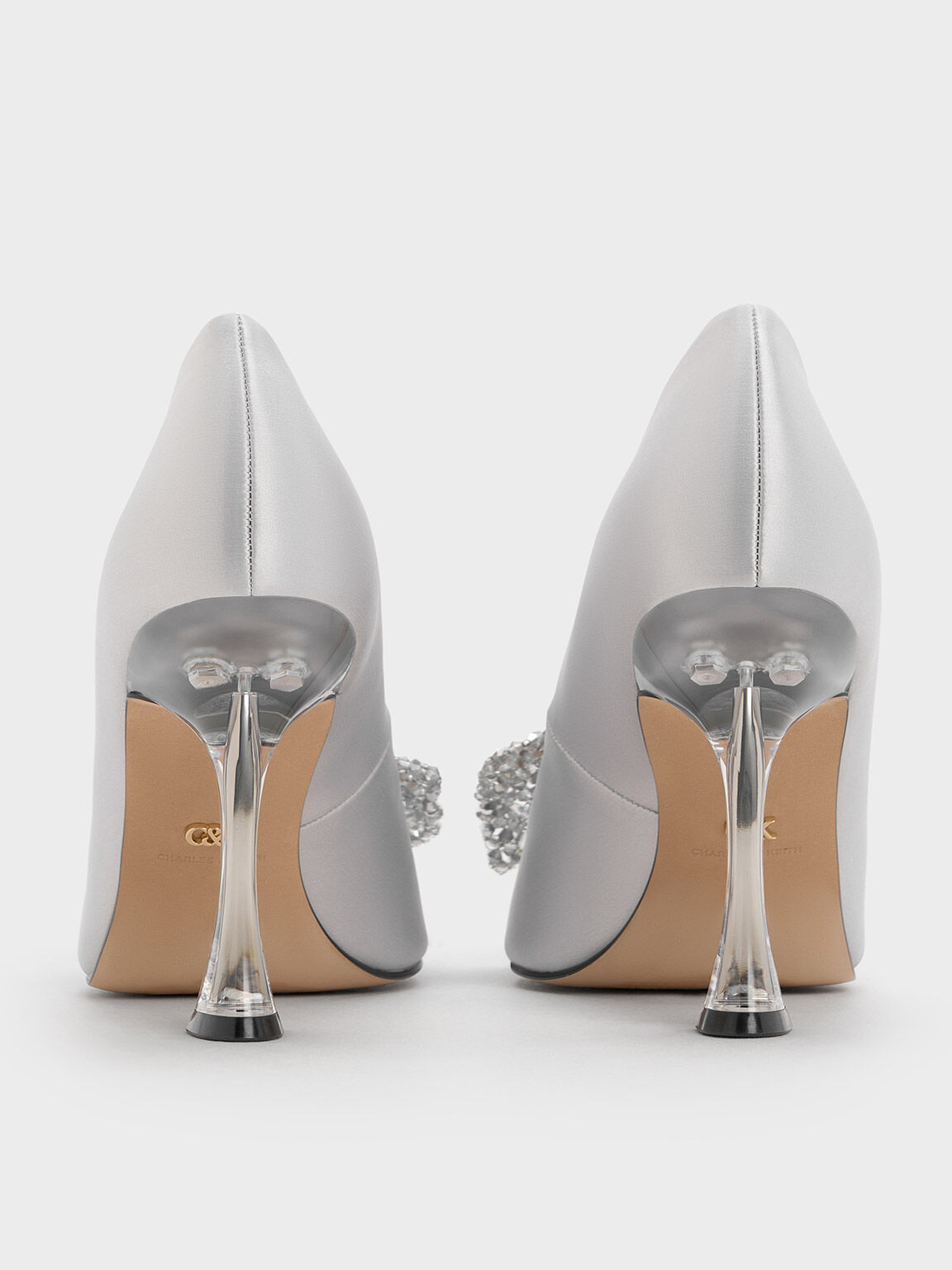 Sepatu Pumps Beaded Bow Recycled Polyester, Silver, hi-res