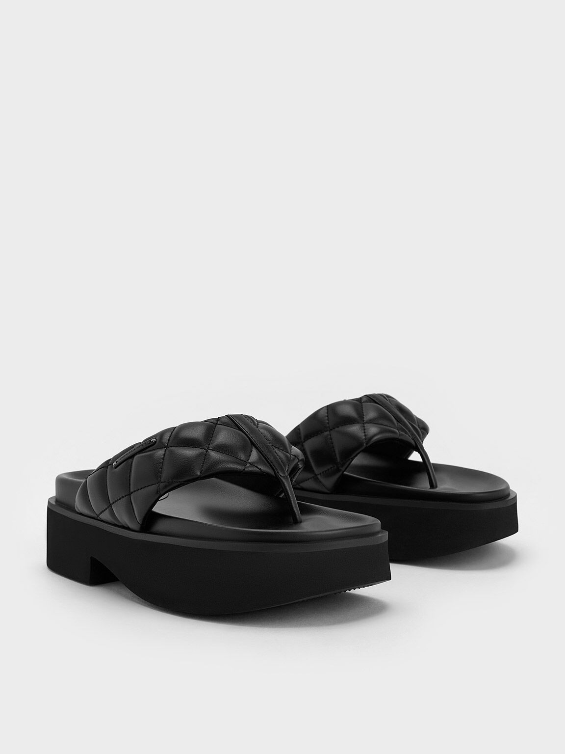 Sandal Thong Platform V-Strap, Black, hi-res