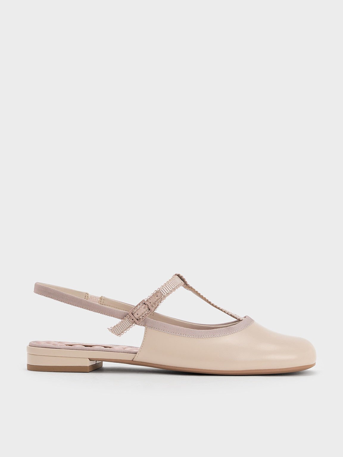 Sepatu Slingback Flats T-Bar Mary Jane, Nude, hi-res