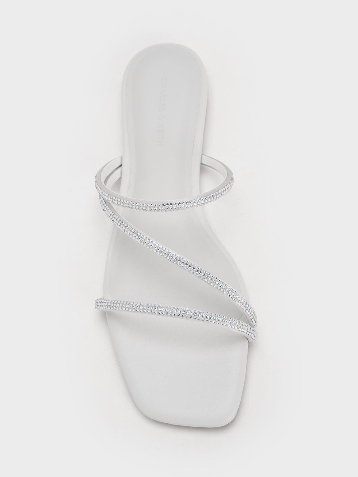 Sandal Strappy Satin Crystal-Embellished, White, hi-res