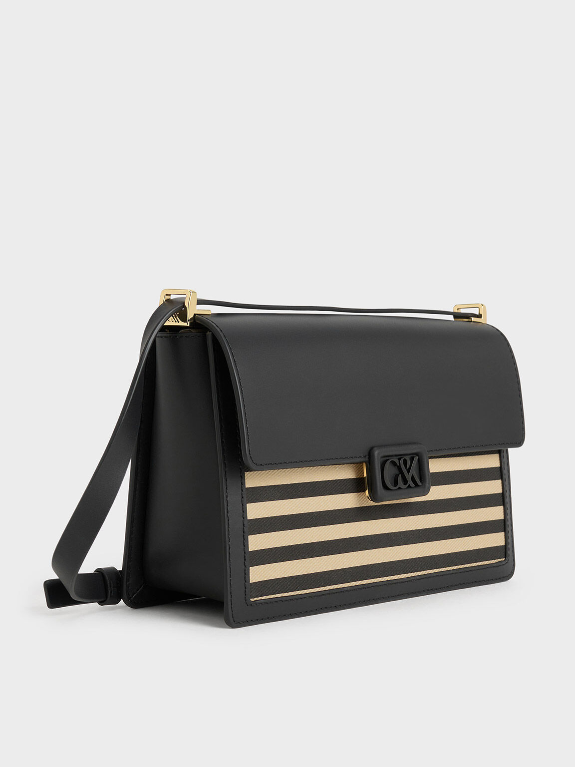 Leather & Canvas Striped Shoulder Bag, Multi, hi-res