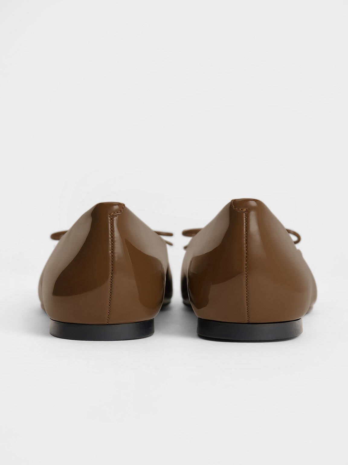 Square-Toe Bow Ballet Flats, Brown, hi-res