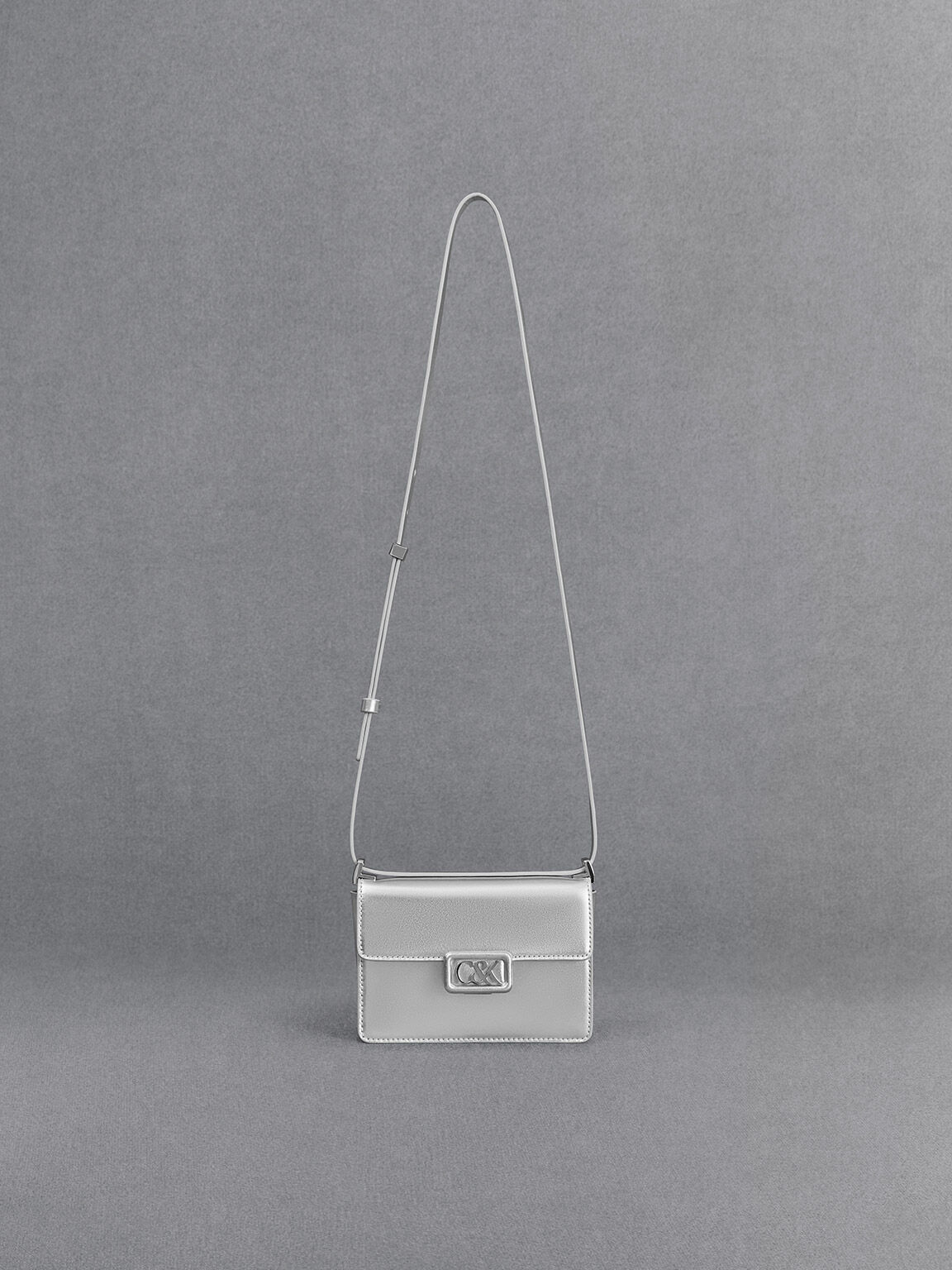 Leather Metallic Boxy Bag, Silver, hi-res