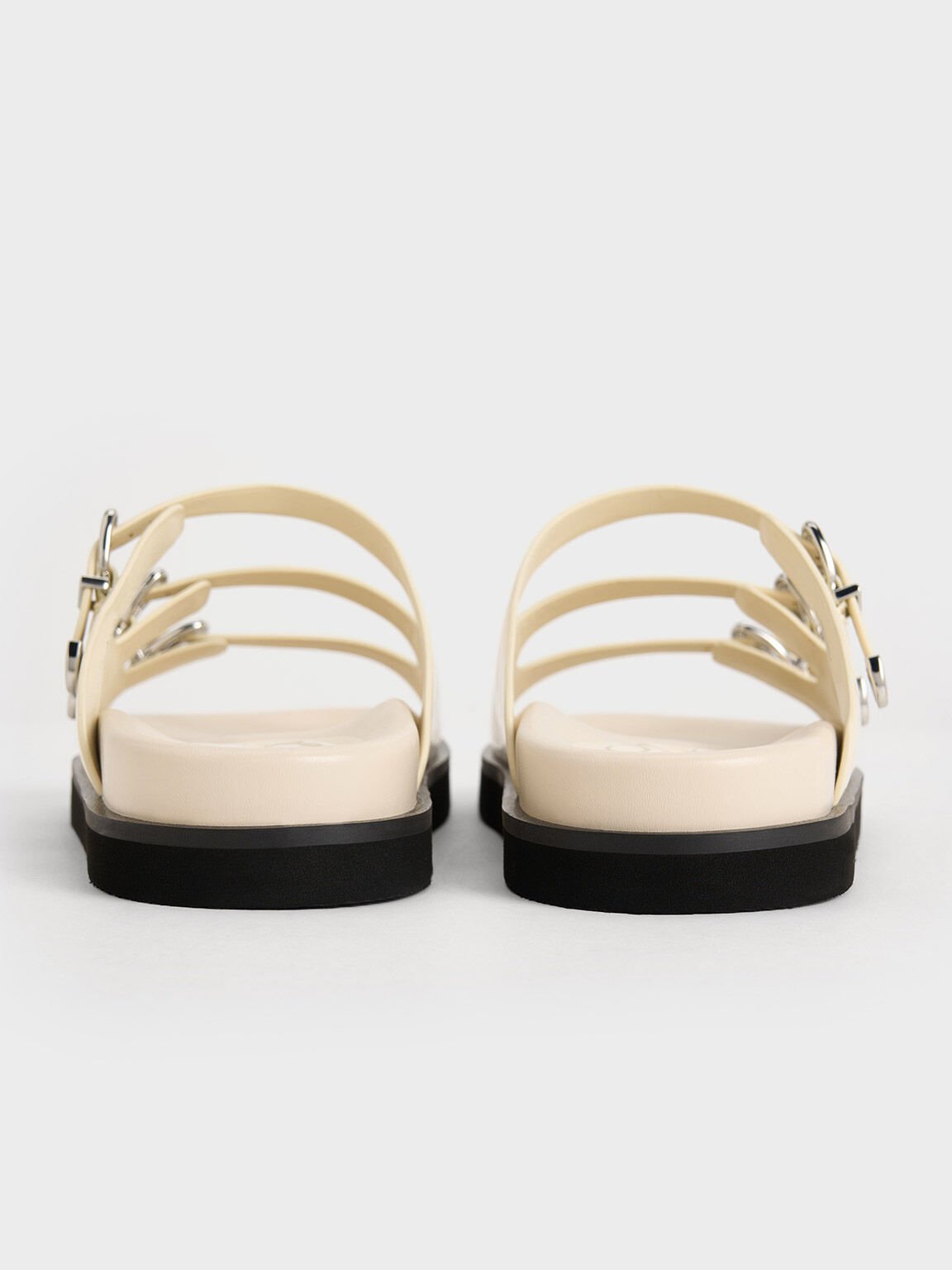 Buckled Triple-Strap Sandals, Chalk, hi-res