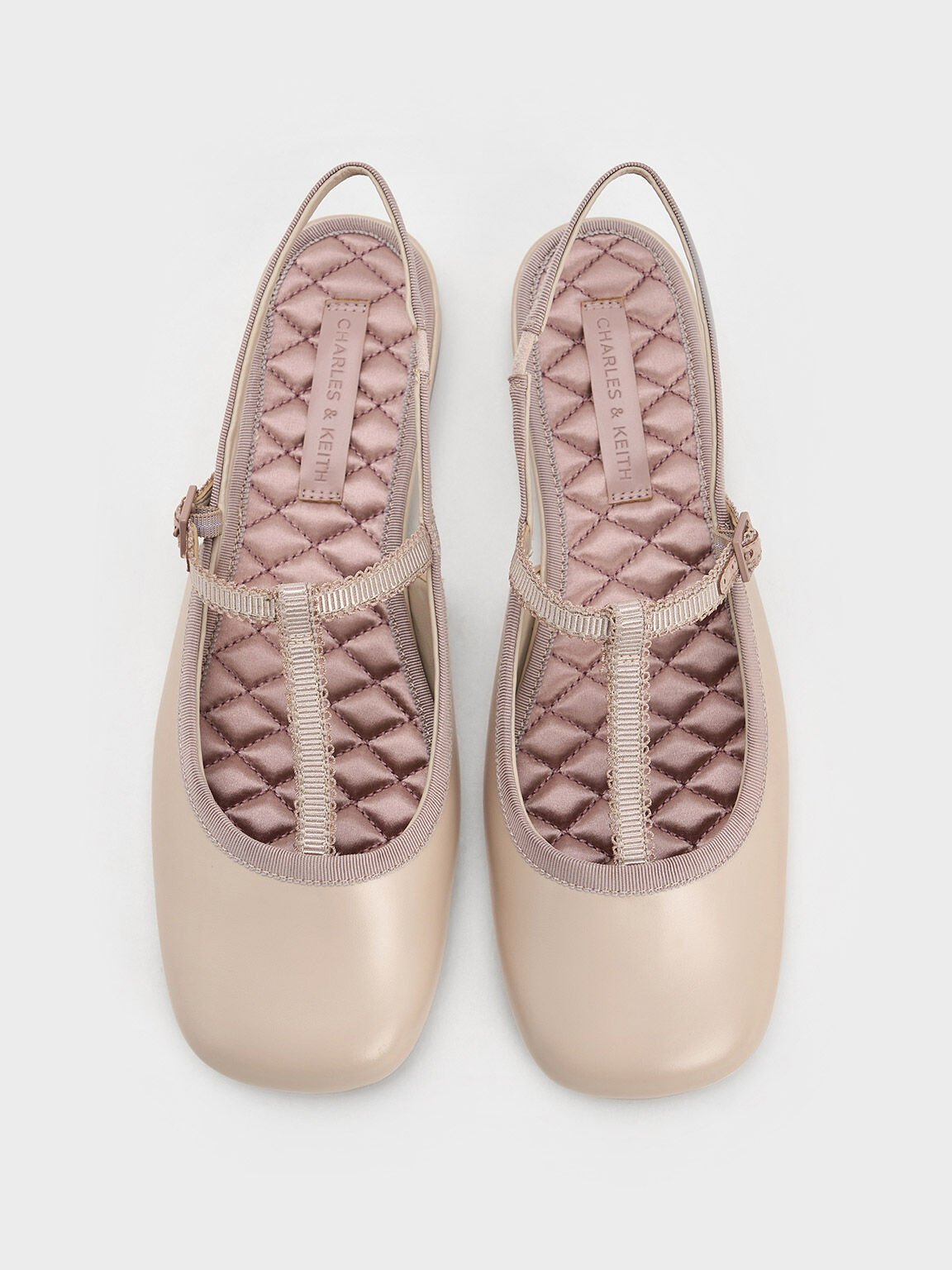 Sepatu Slingback Flats T-Bar Mary Jane, Nude, hi-res