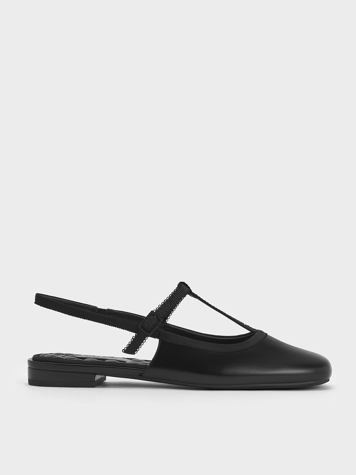 Sepatu Slingback Flats T-Bar Mary Jane, Black, hi-res