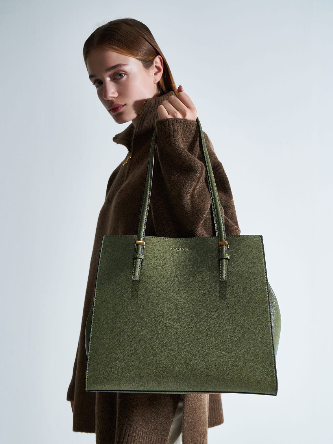 Olive Large Double Handle Tote Bag CHARLES  KEITH  ID