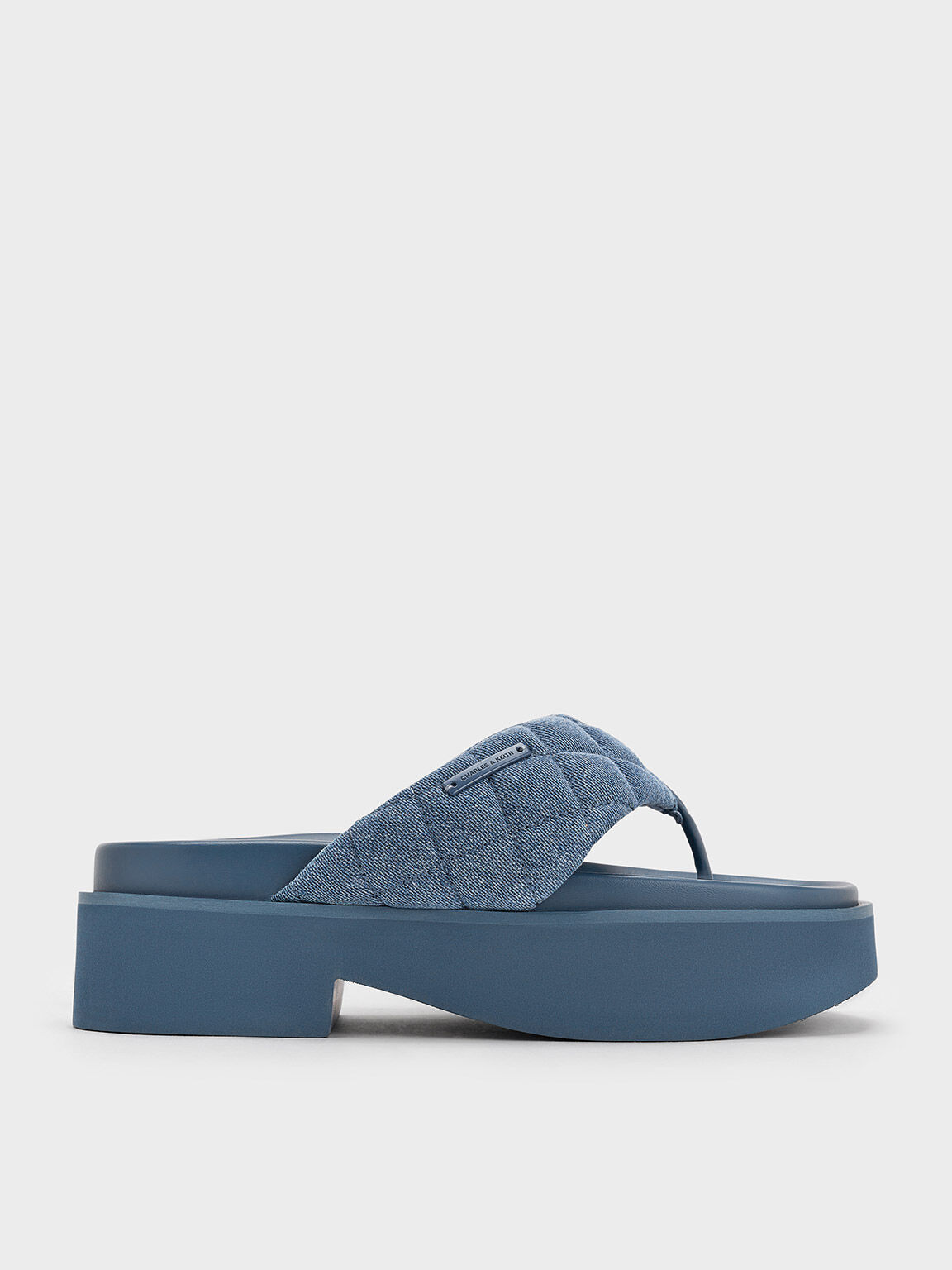 Sandal Thong Platform V-Strap Denim, Denim Blue, hi-res