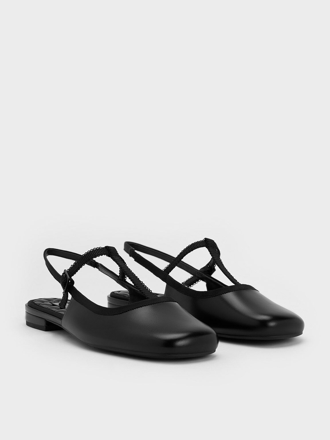 Sepatu Slingback Flats T-Bar Mary Jane, Black, hi-res