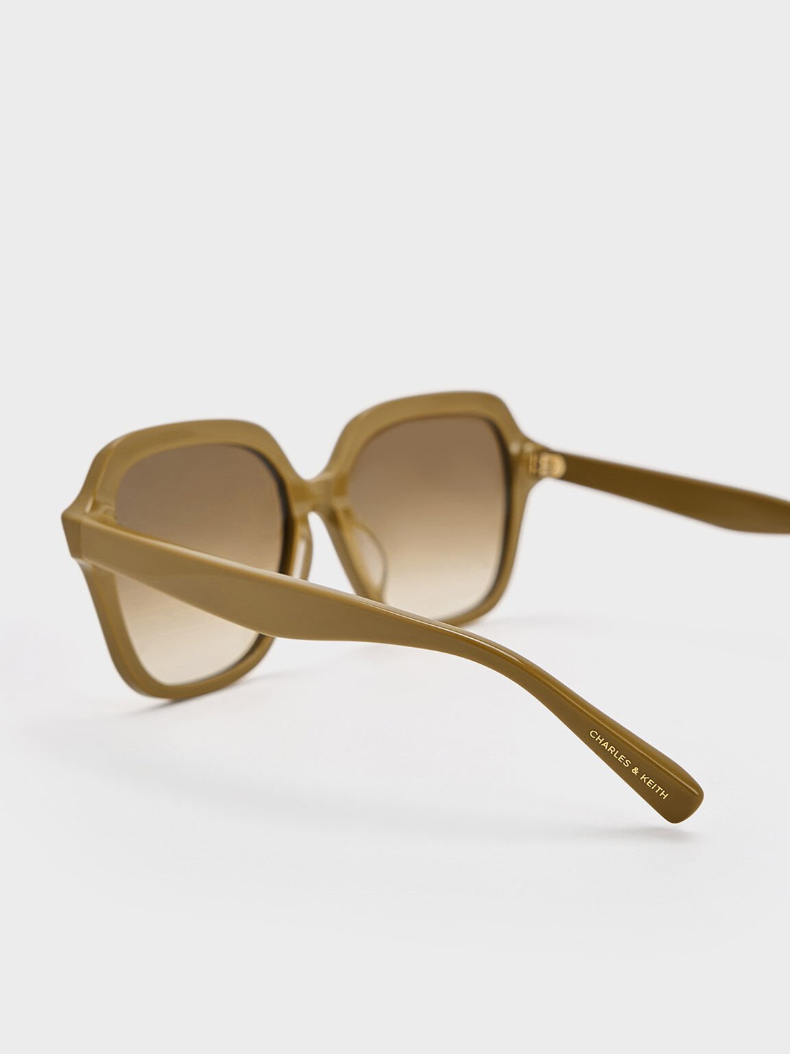 Recycled Acetate Wide-Square Sunglasses, Khaki, hi-res