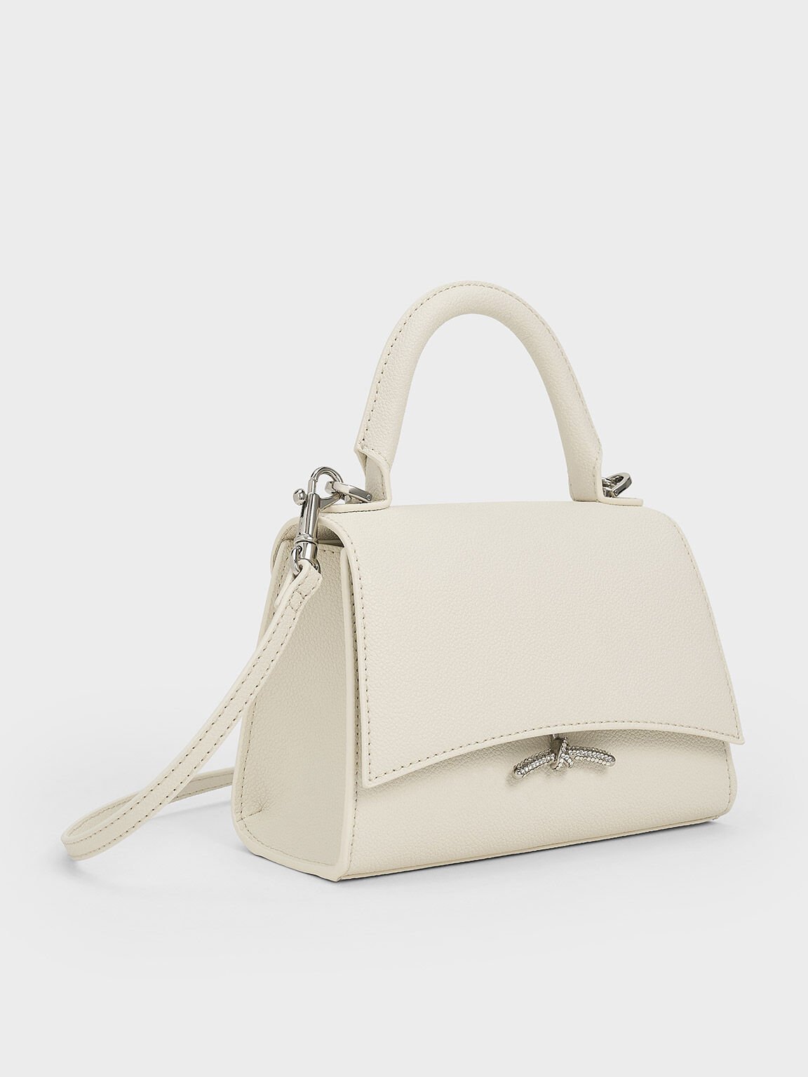 Tas Top Handle Push-Lock Metallic Huxley, Cream, hi-res