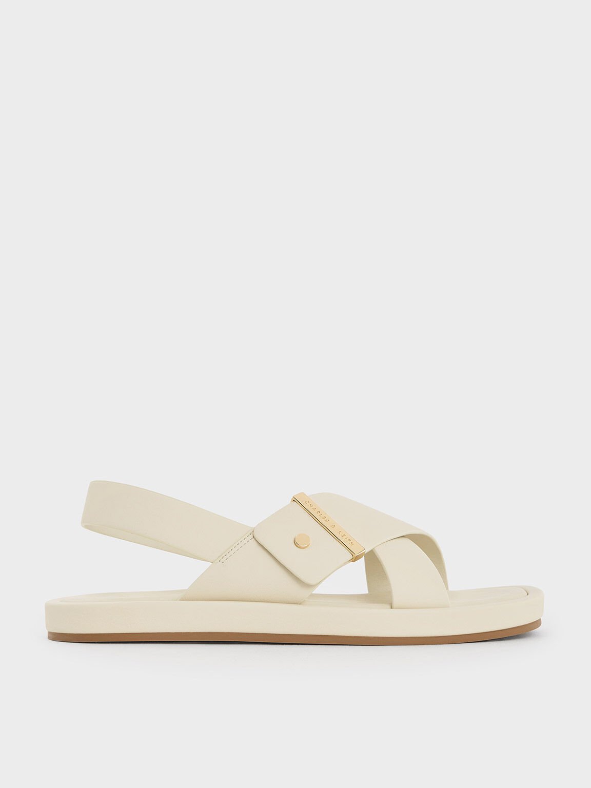 Crossover-Strap Slingback Sandals, Chalk, hi-res