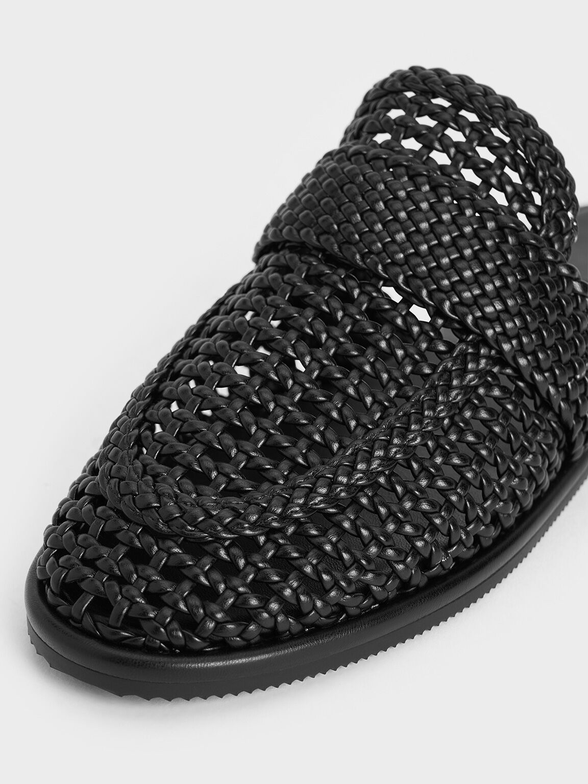 Sandal Flats Slip-On Woven, Black, hi-res