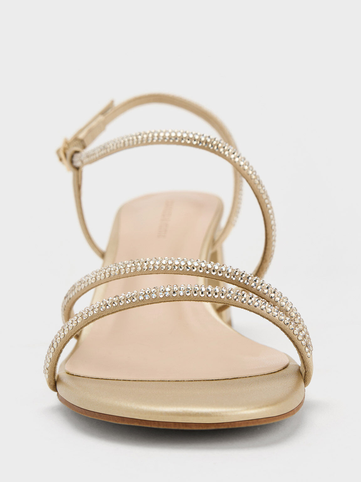 Sandal Strappy Satin Crystal-Embellished, Gold, hi-res