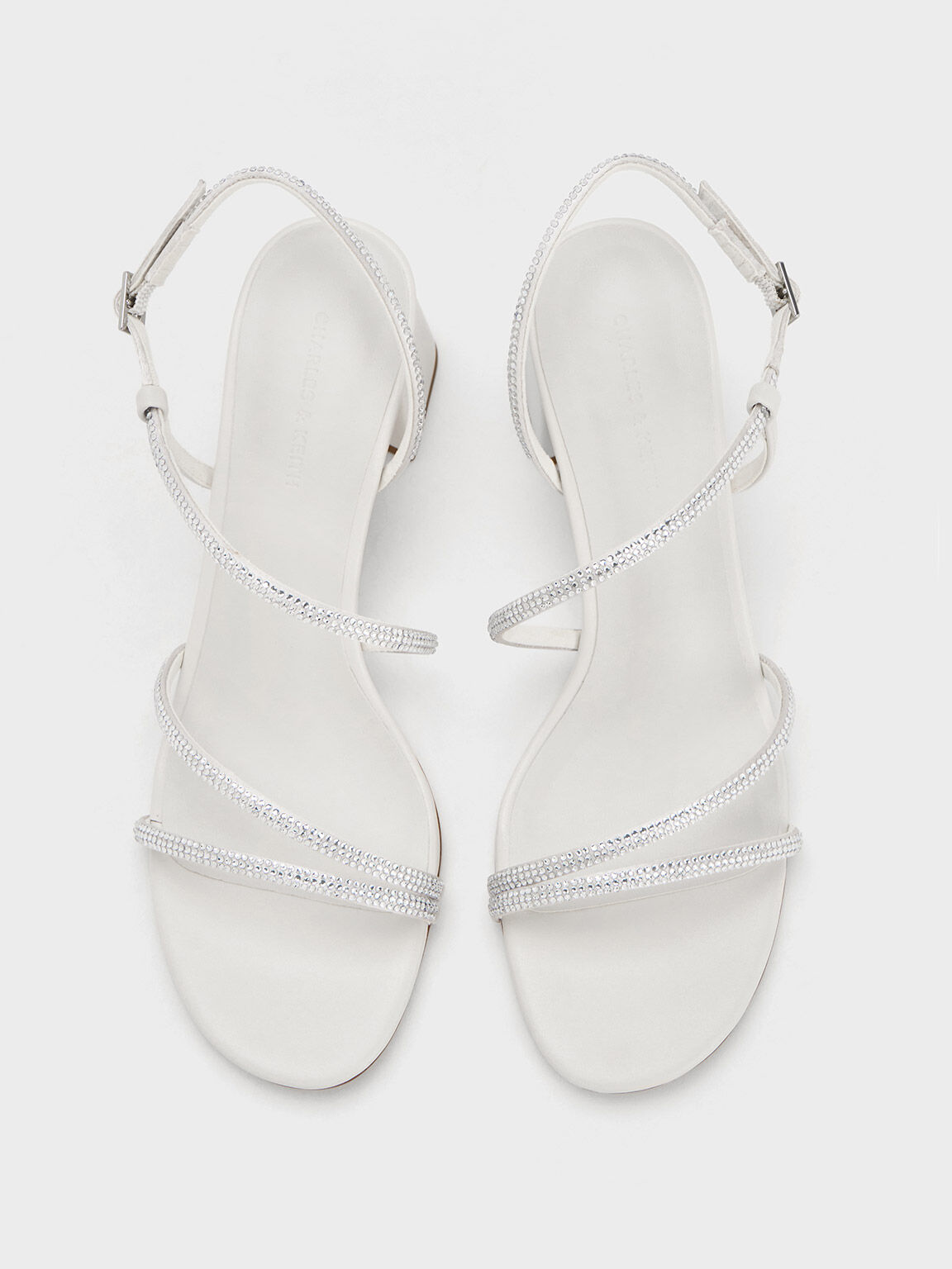 Sandal Strappy Satin Crystal-Embellished, White, hi-res