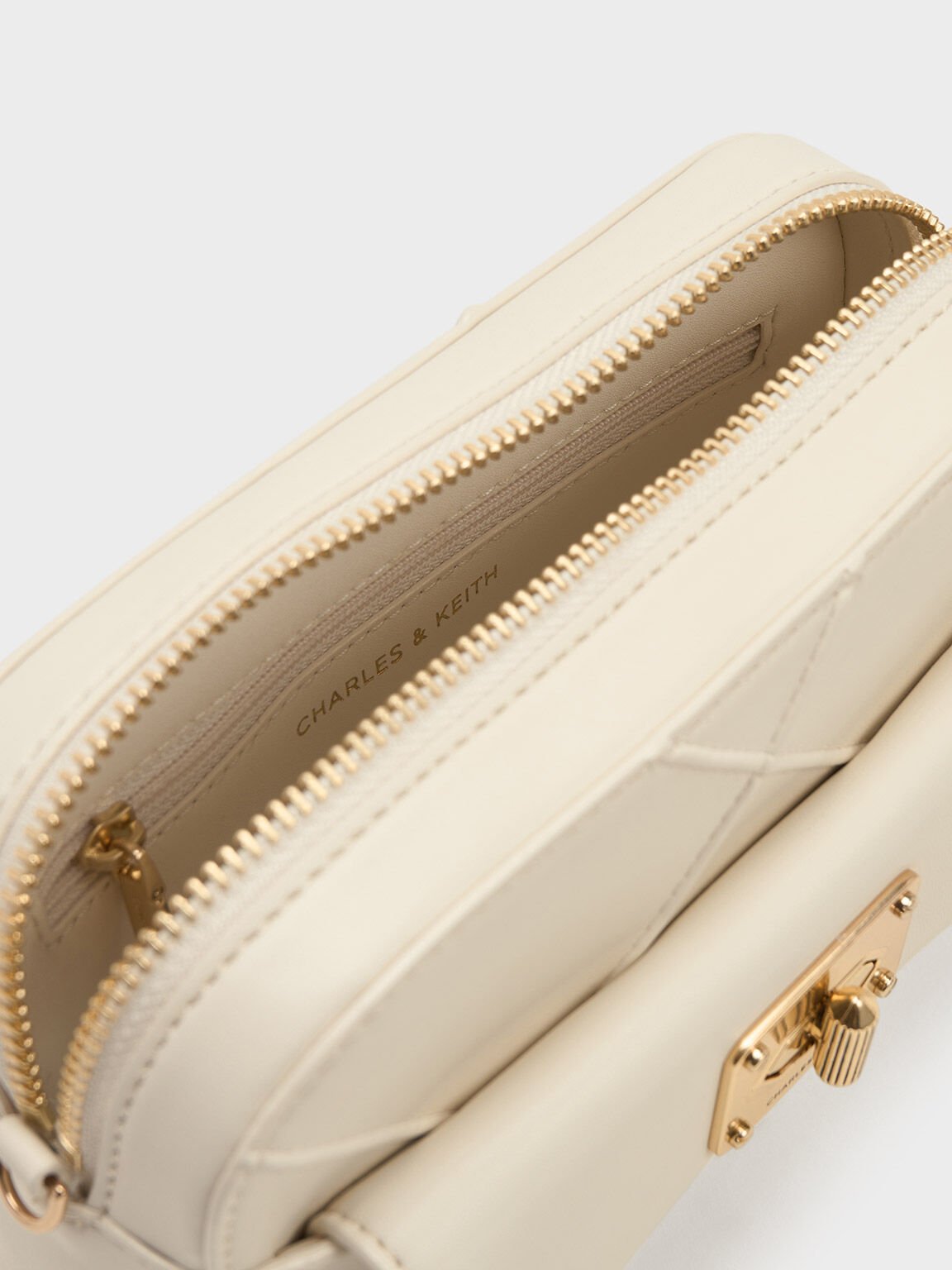 Eleni Quilted Zip Crossbody Bag, Cream, hi-res