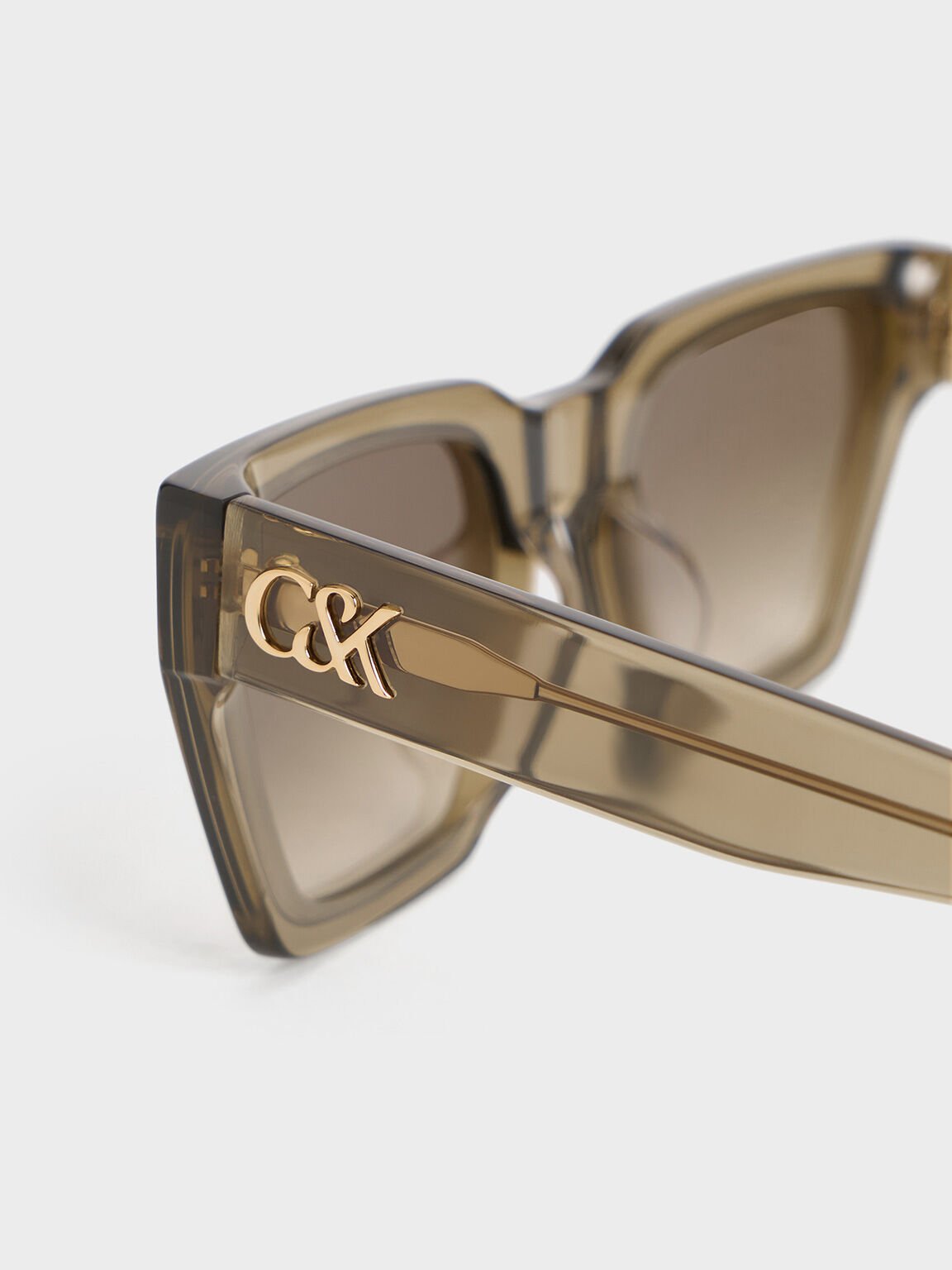 Kacamata Angular Recycled Acetate, Khaki, hi-res