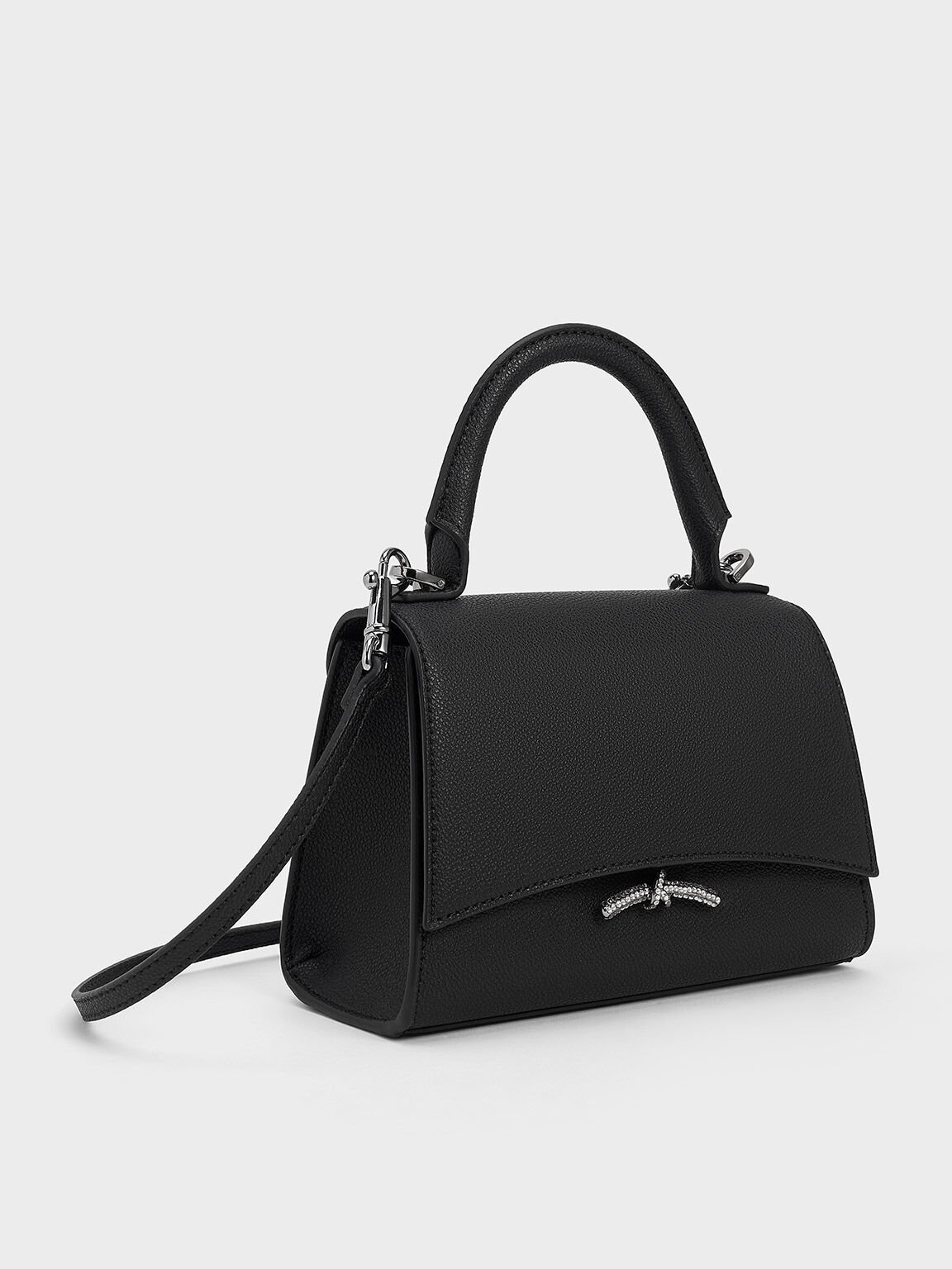 Huxley Metallic Push-Lock Top Handle Bag, Noir, hi-res