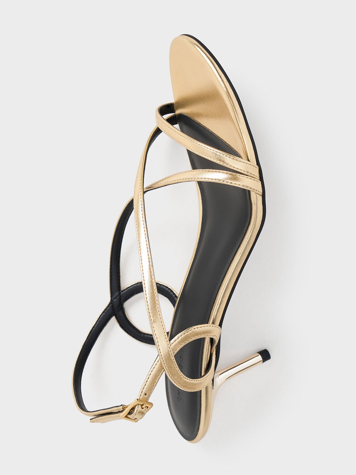 Sandal Slingback Stiletto-Heel Strappy Metallic, Gold, hi-res