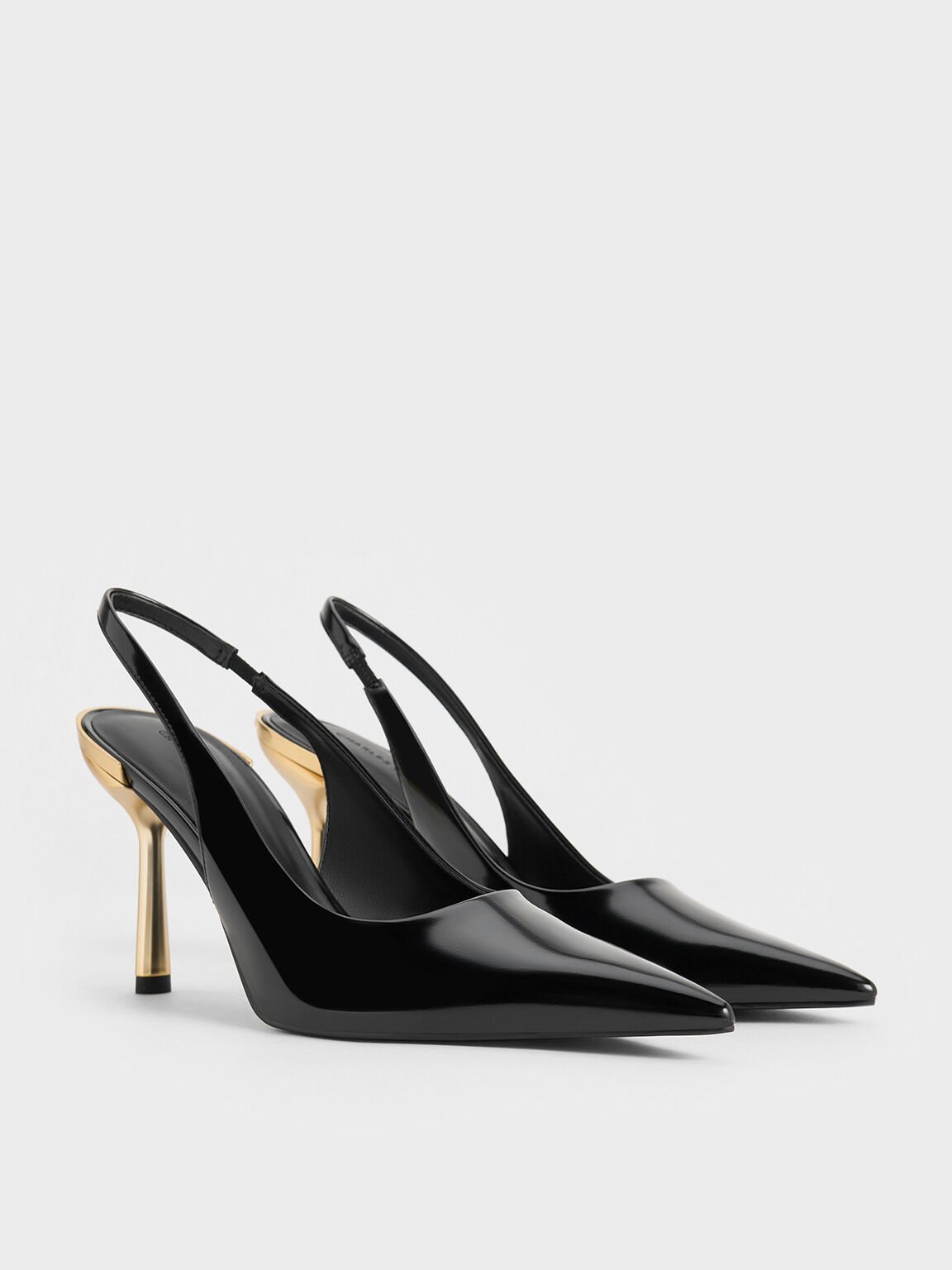 Metallic-Heel Pointed-Toe Slingback Pumps, Black Box, hi-res