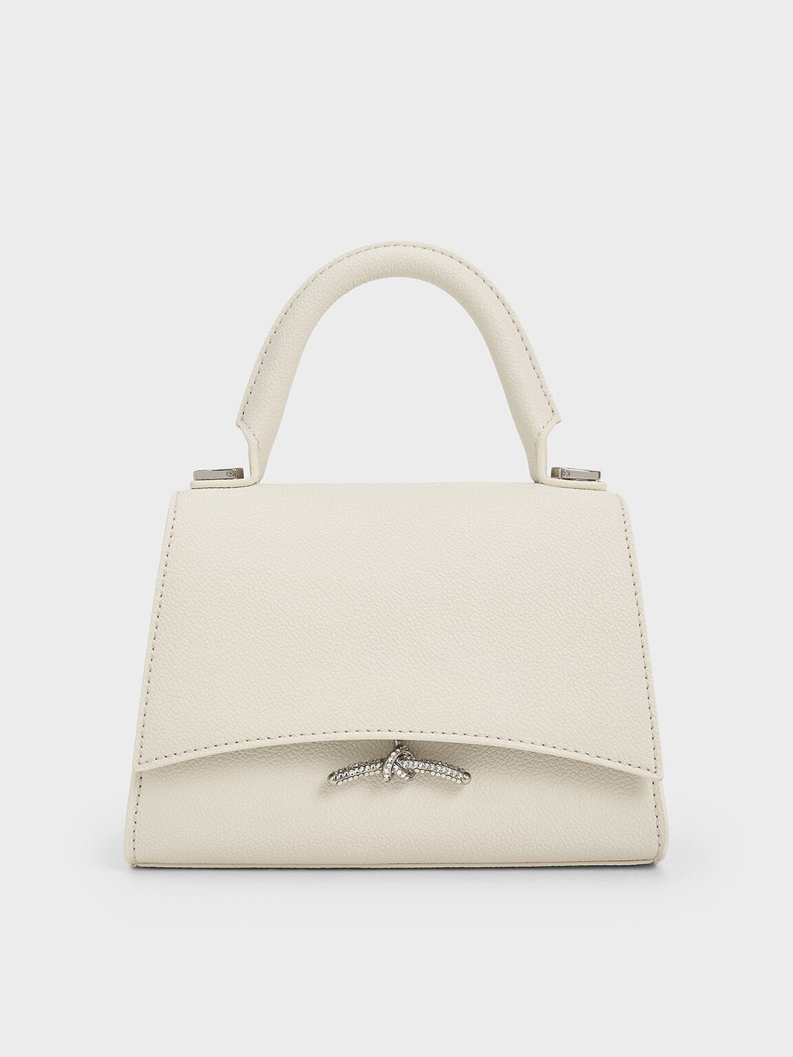 Huxley Metallic Push-Lock Top Handle Bag, Cream, hi-res