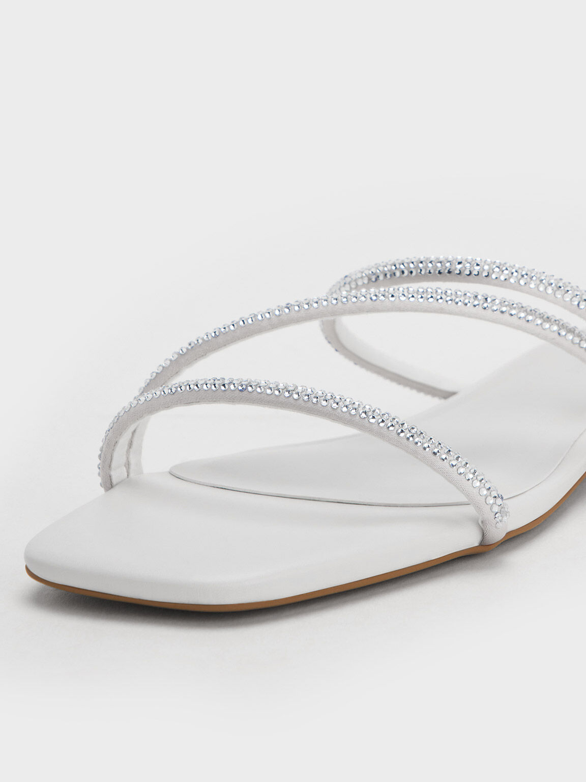 Satin Crystal-Embellished Strappy Sandals, White, hi-res