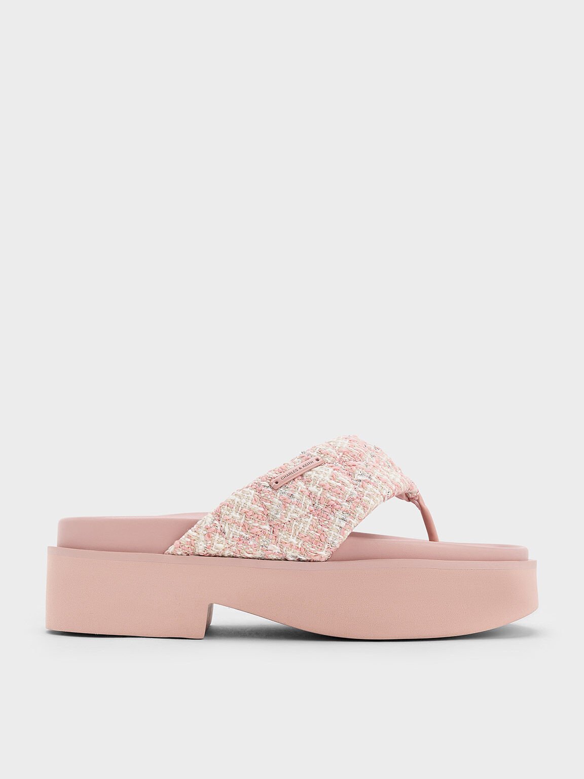Sandal Thong Platform V-Strap Tweed, Light Pink, hi-res