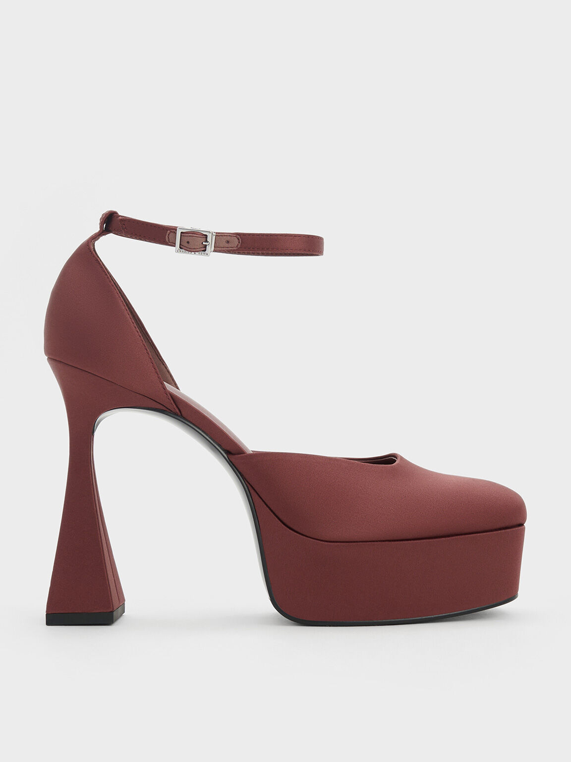 Sepatu Pumps D'Orsay Recycled Polyester Flare Heel, Maroon, hi-res