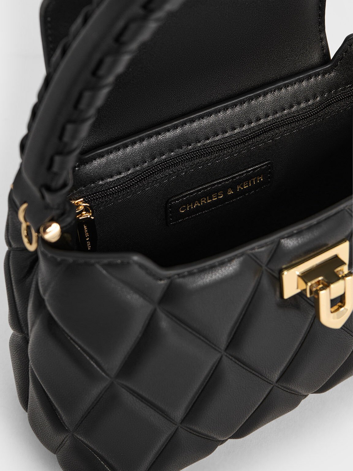 Arwen Quilted Braided-Strap Top Handle Bag, Black, hi-res