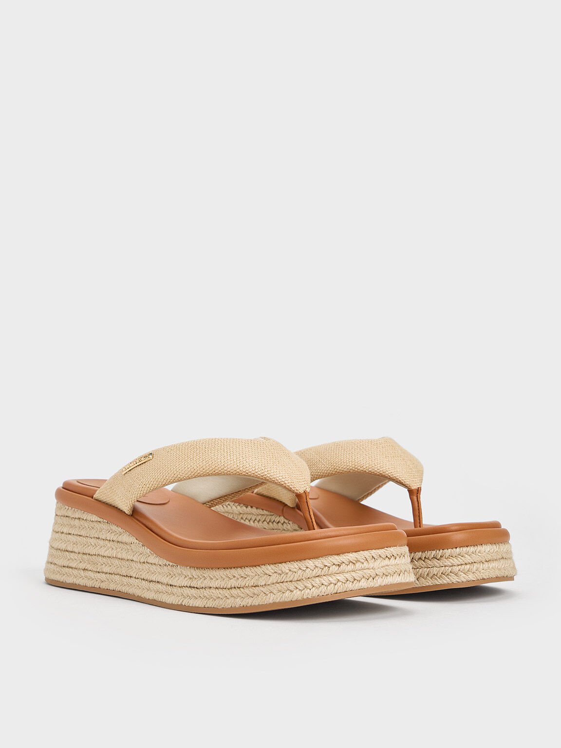 Woven Espadrille Thong Sandals, Sand, hi-res