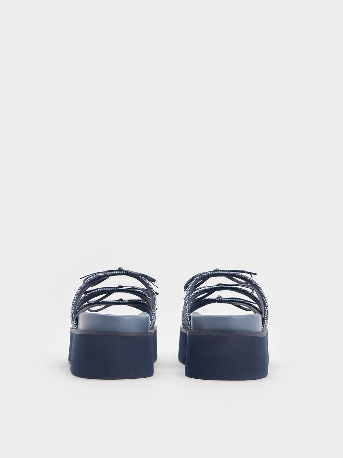 Sandal Platform Triple-Bow Dorri Textured, Blue, hi-res